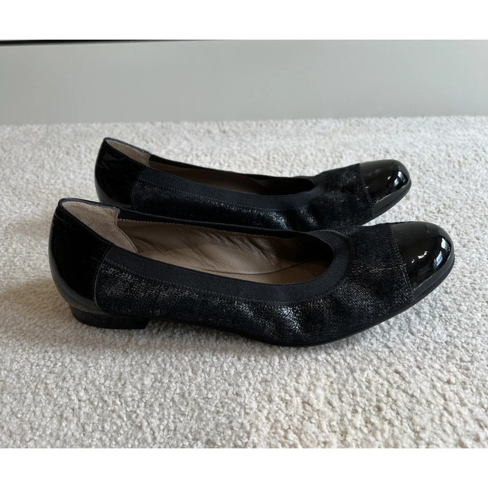 Anyi Lu Cate Ballet Flats Shoes 39.5‎ Black Cap Toe Leather Designer Minimalist